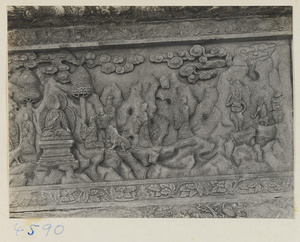 Detail of marble carving with Buddhist scene at Yuquan Hill