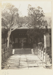 Bridge and facade detail of Dan qing Tower at Bi yun si
