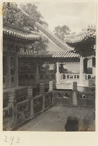 Building details showing marble terrace and covered walkway at Yihe Yuan