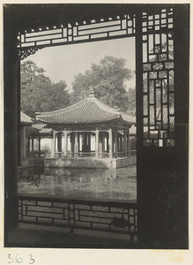 Pavilion and pond at Xie qu yuan on Back Hill at Yihe Yuan
