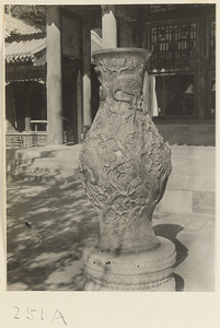 Bronze vase in front of Luo shou tang