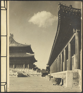 Detail of the south facade of Qian dian, main courtyard, and East Wing at Tai miao