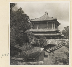 Two-storied temple building and side halls at Jie tai si