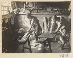 Furniture-makers at work in a workshop, Furniture Street, Peking
