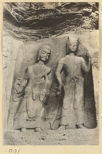 Interior detail of a cave temple at Yun'gang showing a niche with two Buddha figures
