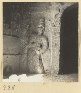 Interior detail of a cave temple at Yun'gang showing a relief of a Bodhisattva