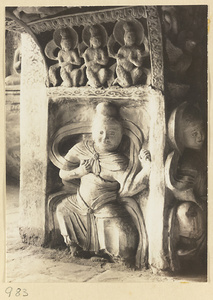 Interior detail of a cave temple at Yun'gang showing a niche with a Buddha