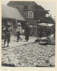 Dried fish spread out at a street market in a fishing village on the Shandong coast
