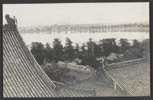 Summer Palace.  (View over rooftops on Wanshou Hill to Kunming Lake and West Dike).