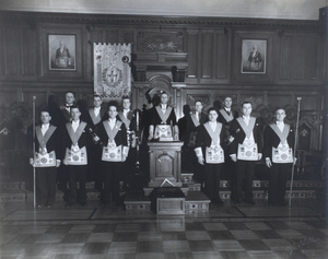 John Montgomery with other members of St George's Masonic Lodge, Shanghai, May 1938