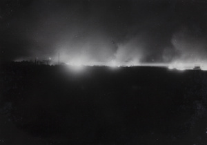 Fires burning at night, Shanghai, 1937