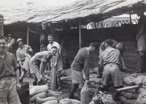 British soldiers building sandbagged defences, Shanghai, 1937