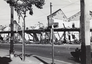 War damaged shops, Broadway Road, Shanghai, 1937