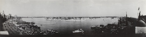 Panorama of the Huangpu River, the Bund and Pudong Point, with USS Augusta and HMS Cumberland, Shanghai, October 1937
