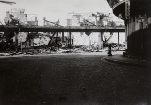 War damage on Urga Road, viewed from Thorne Road, Zhabei, Shanghai, September 1937