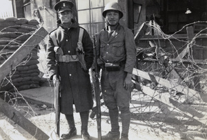 British soldier and Japanese marine, Thibet Road and North Soochow Road, Shanghai, 1937