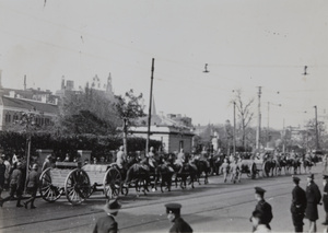 Japanese artillery taking part in victory parade through International Settlement, Shanghai, 1937