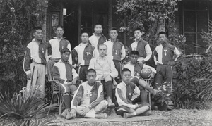 Wesley College football (soccer) team with their trainer, John Howard Stanfield, Wuchang (Wuhan)