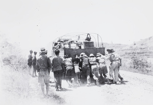 Pushing lorry, during retreat from Guilin, 1944