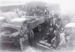 British Military Mission lorry, and refugees, during retreat from Guilin, 1944