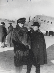 Lady Seymour and the Mayor of Peking, with RAF Dakota