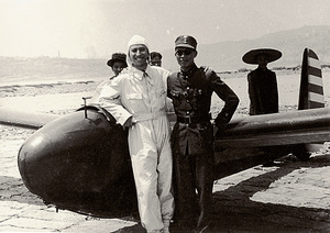 Louis de San prepares for launch in a glider at Chungking