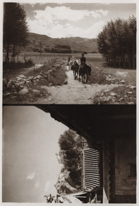 Two photographs: Dr Norman Bethune (白求恩) travelling from the hospital to military HQ; view from Dr Norman Bethune's hospital