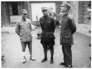 Dr Norman Bethune's interpreter (Dong Yueqian), General Nie Rongzhen (Nieh Jung-chen 聂荣臻), and Dr Norman Bethune (白求恩), 1938