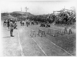 People watching soldiers doing an obstacle course (sport), Red Army Day, Jinchaji, August 1942