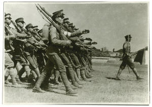 Soldiers marching in step