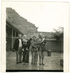 Dr Ma Haide (马海德 George Hatem),  with his wife Zhou Sufei (周苏菲), their son, and the Lindsay family, Yan'an (延安), 1945