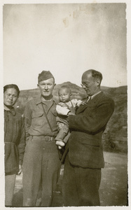 Hsiao Li Lindsay (李效黎), Sergeant Roland Brooks, and Michael Lindsay (林迈可), with baby Jim Lindsay, Yan'an (延安)