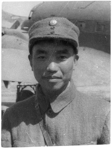 Xiao Ke, the Commander at Pingxi (Ping Hsi), near a Douglas C-47 Skytrain, Yan'an (延安)