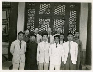Michael Lindsay (林迈可), Hsiao Li Lindsay (李效黎), George E. Taylor, and students, Yenching University (燕京大學), Beijing (北京)