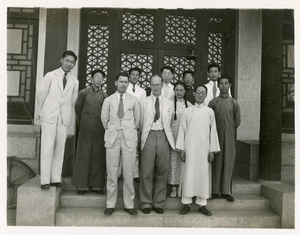 Michael Lindsay (林迈可), Hsiao Li Lindsay (李效黎), George E. Taylor, and students, Yenching University (燕京大學), Beijing (北京)