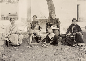 Young women showing handiworks at the Girls' School, Zhangpu