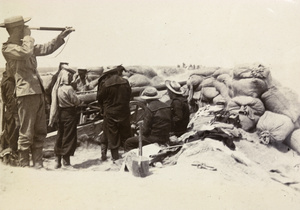 4.7 inch naval gun bombarding Tientsin City from the mud wall, Tianjin, July 1900