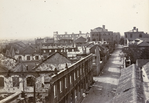 War damage in Rue de France, French Concession, Tianjin, 1900