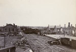 Barricades and wreckage, East Station, Tianjin, 1900
