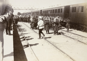 French Infantry arrive at Tientsin railway station