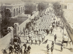 British forces marching, with band, Victoria Road, Tianjin