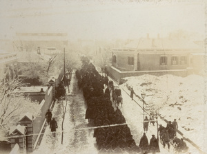 Allied soldiers in winter, Victoria Road, Tientsin