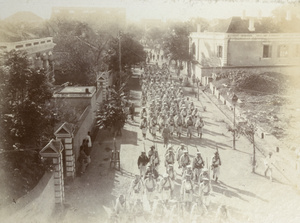 Allied soldiers marching, Victoria Road, Tientsin