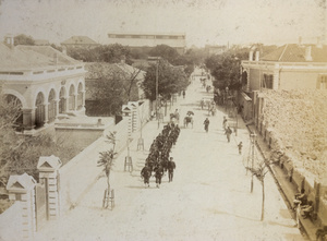 Allied forces marching, Victoria Road, Tientsin