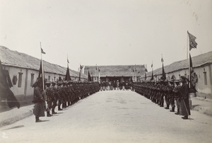 Chinese soldiers on parade, with British party (Headquarters of General Mei)