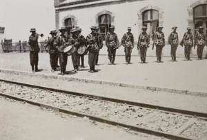 General Mei's buglers and drummers at a railway station