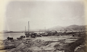 Chinese junks on shore of East Point, Hong Kong