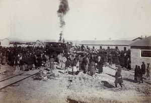 Labourers around the train and railway, Hong Kong