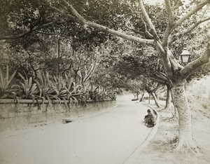 A barefooted woman sits beside the road, Hong Kong
