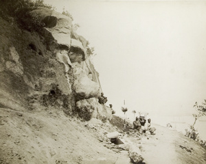 A few Chinese labourers resting by the roadside, Hong Kong